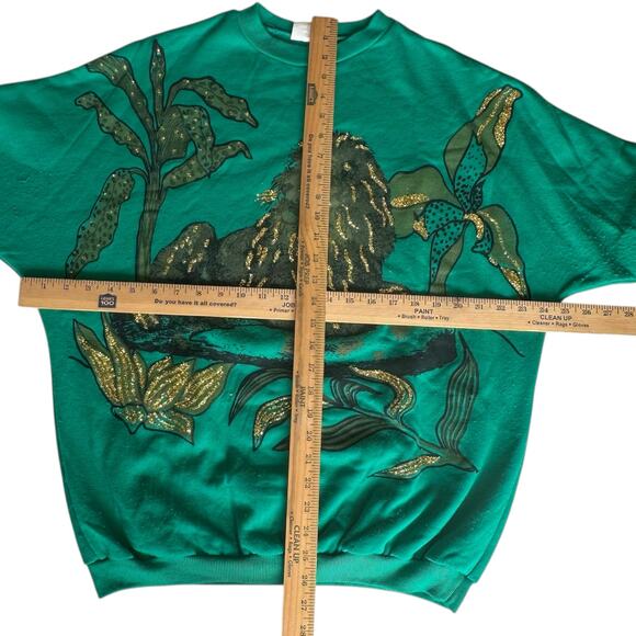 Womens Sweatshirt Size Large Gold Glitter Lion Ugly Sweater Vintage - Picture 3 of 9